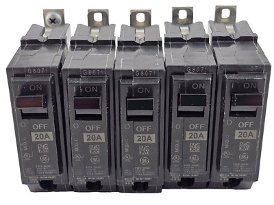 GE General Electric THQB1120 Circuit Breaker 20A, 1P, 120/240VAC (Lot of 5) NEW