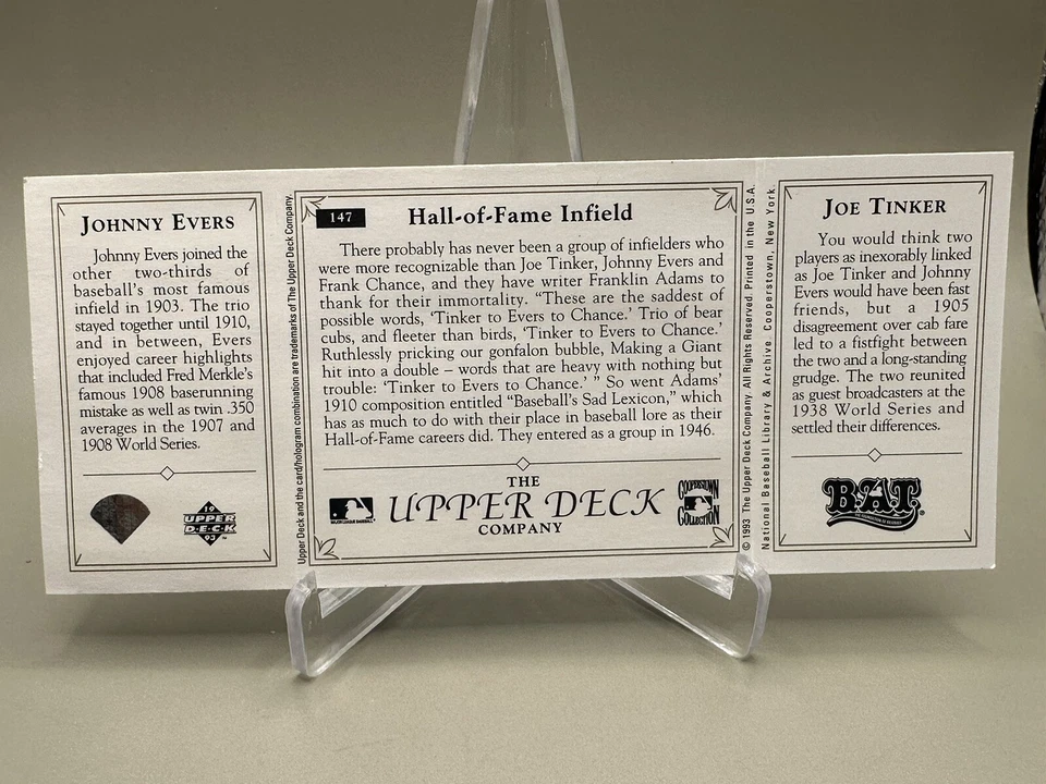 1993 Upper Deck BAT Triple Folders TINKERS to EVERS to CHANCE #147 - Image 2 of 2