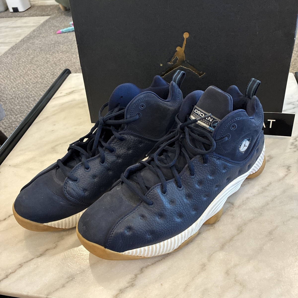 Preowned NIKE AIR JORDAN JUMPMAN TEAM II OBSIDIAN BLUE-FLINT GREY