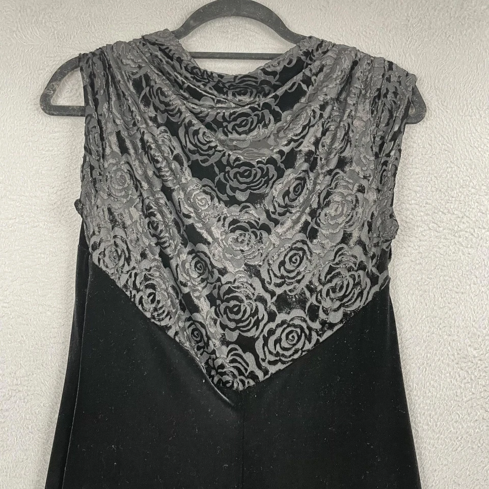 Vestido My Michelle Para Mujer Grande Negro Terciopelo Maxi Manga Gorra Floral Malla Vestido De Colección Foto 3 de 4