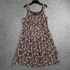 Ann Taylor Dress Womens 12P Brown Floral Scoop Neck Fit Flare Sundress Petite