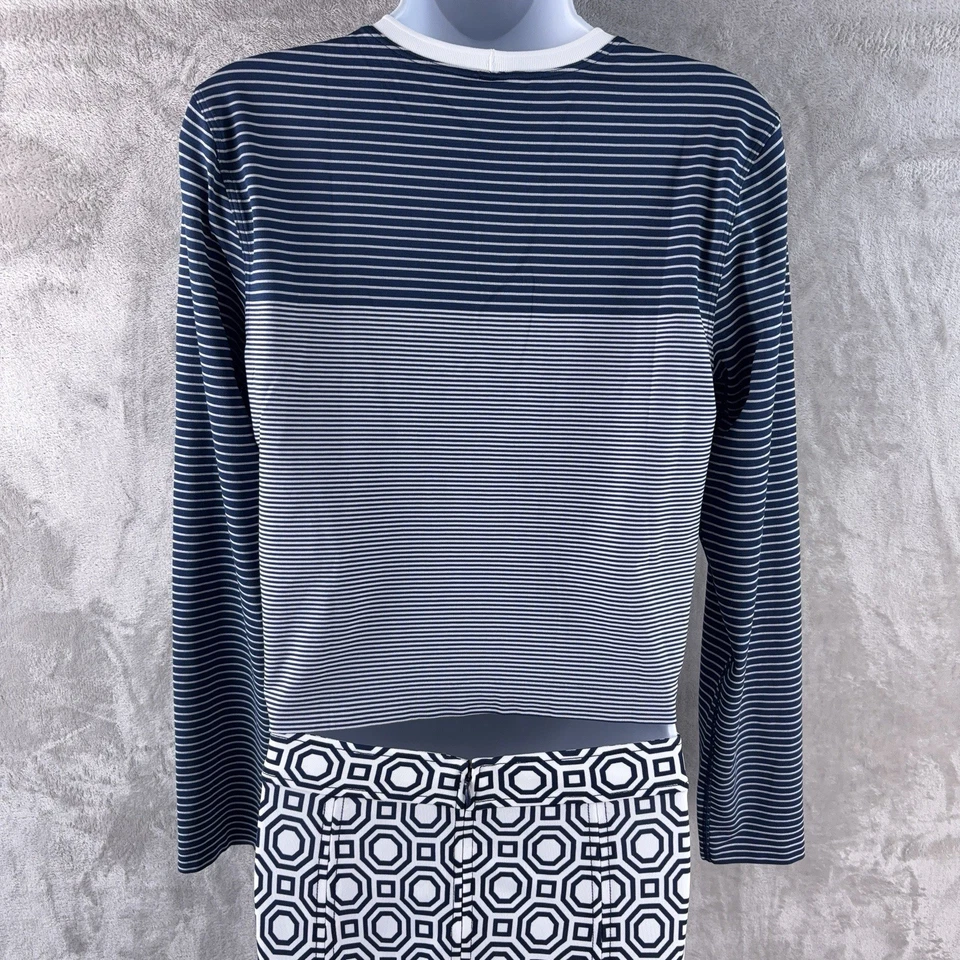 Camisa de manga larga Lululemon para mujer talla mediana azul marino blanco a rayas suave elástica Foto 2 de 4