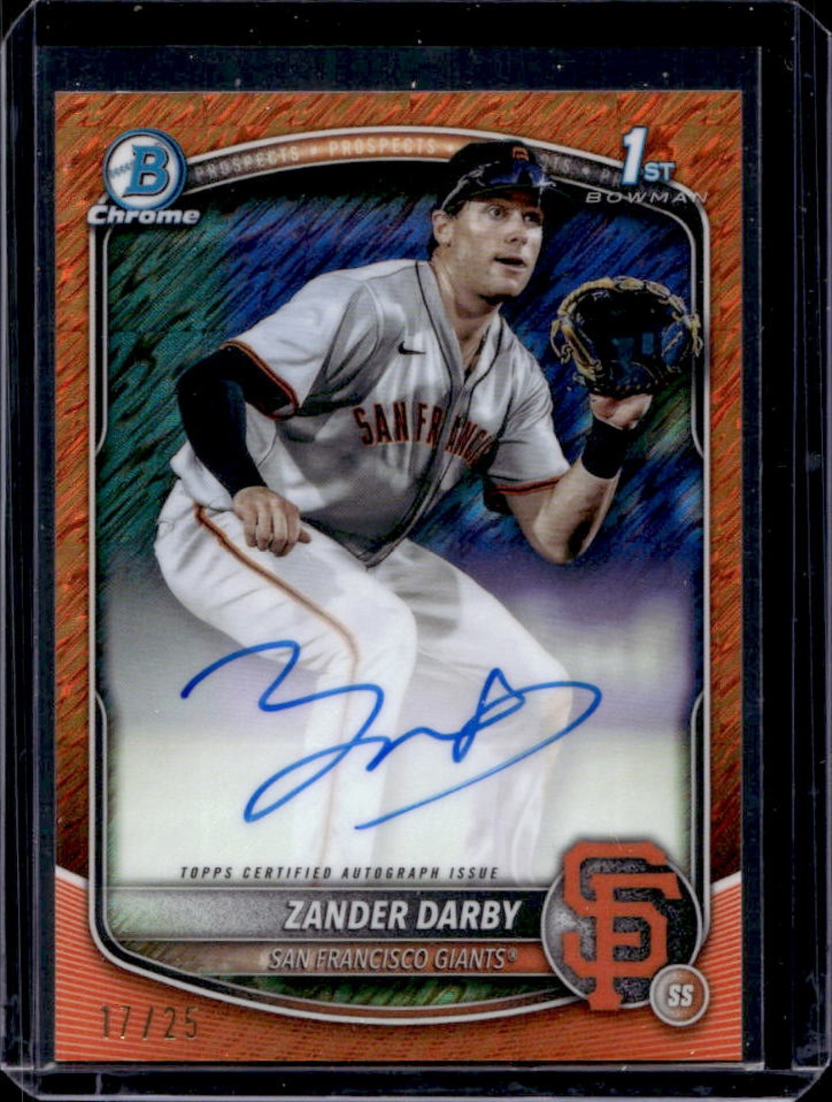 2025 Bowman Chrome Zander Darby Auto Orange Shimmer Refractor 1st Prospect #/25