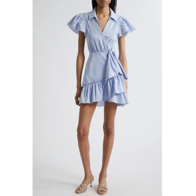 NWT - Cinq à Sept 'Lila' Stripe Wrap-Style Mini-Dress, Blue Hydrangea Multi - 12