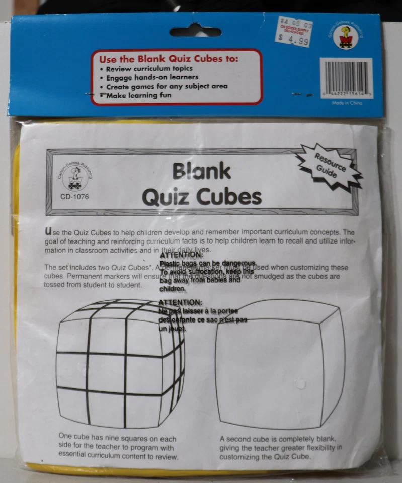 空白测验立方体 2 件套 K-5 Carson-Dellosa CD-1076 — 第 3/4 张图片