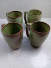 Vintage Frankoma Pottery 5M Prairie Green Square Mug Set of 4 Coffee Mugs 5.5"