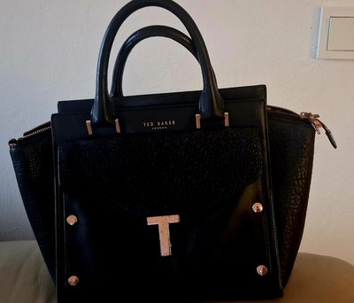 Ted Baker London Leder Tasche Clutch Rosegold Handtasch Layally Tote Bag Schwarz