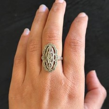 Vintage Art Deco Marcasite Sterling Silver Ring Size 6