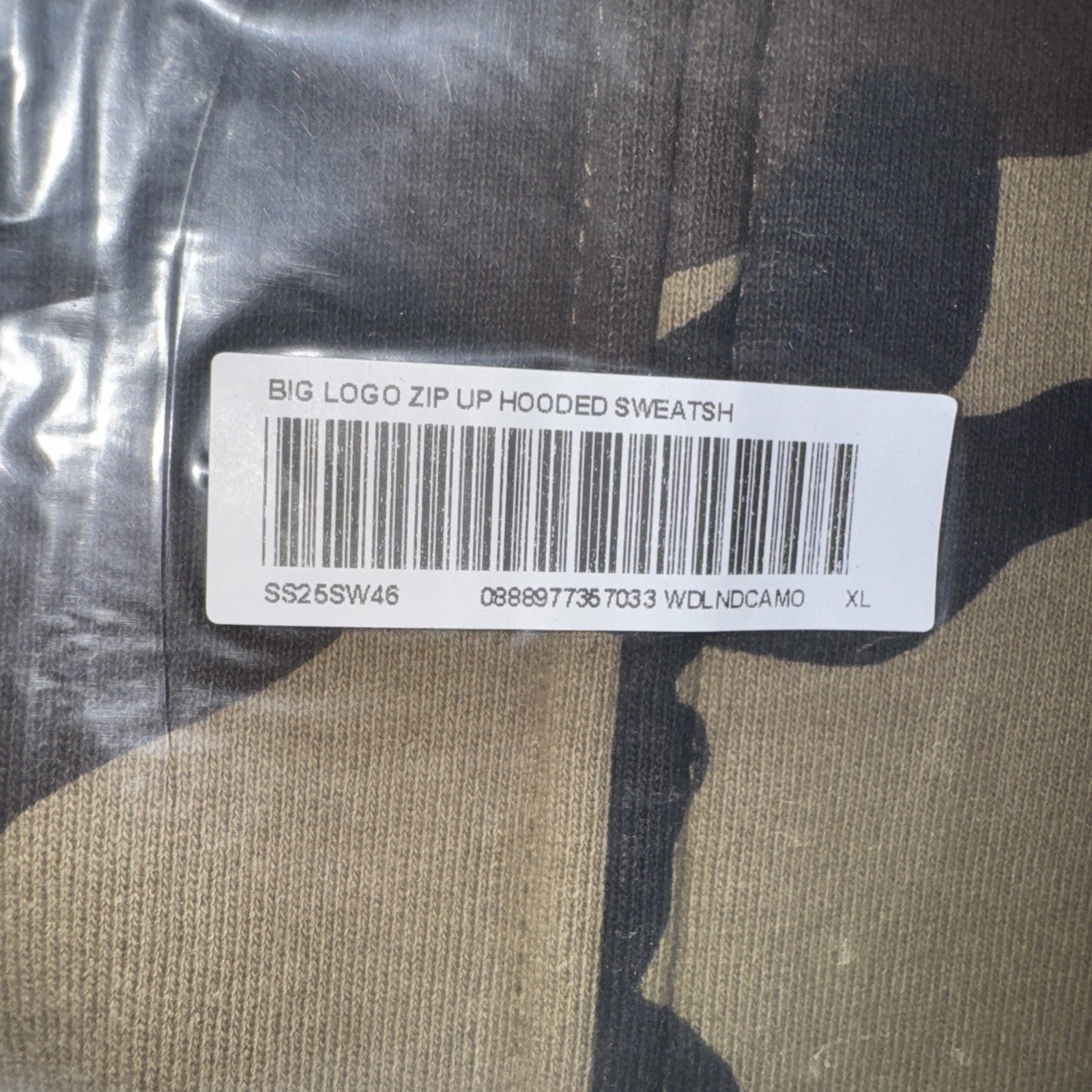 Felpa Supreme Big Logo Zip Up con Cappuccio Woodland Mimetica SS25 Taglia Xl Sigillata