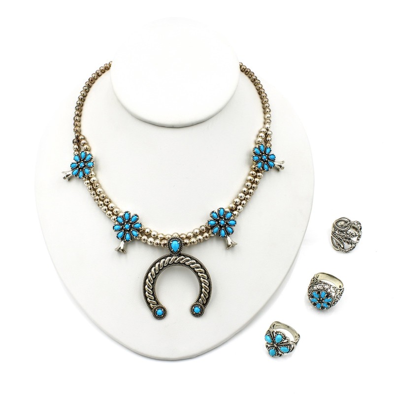 Caroline Pollack Relios Sterling Squash Blossom Necklace Rings Lot of 4 #S5579-4
