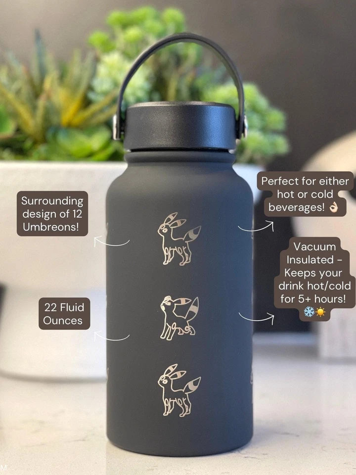 Umbreon Water Bottle Engraved Coffee Tumbler, Eevee Eeveelution Waterbottle - Image 3 of 4