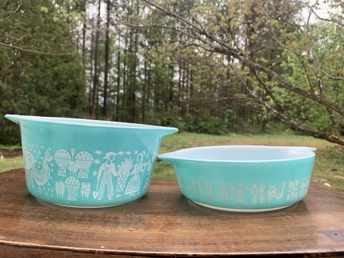 Pyrex Vintage Amish Turquoise Two Dishes