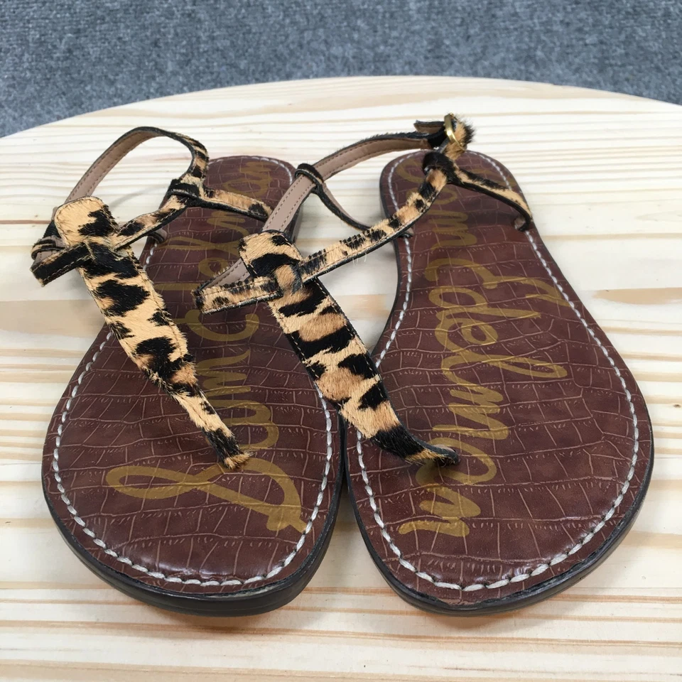 Sandalias Sam Edelman para mujer 10 Gigi estampado de leopardo tanga con tirantes planos de piel marrón Foto 4 de 4