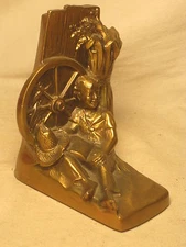 vintage single bookend book end ornate PM farm young boy reading heavy metal 