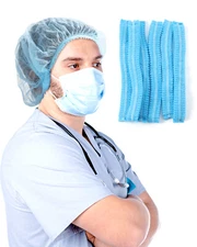 100✖ JMU 24" Disposable Medical Hair Covers Blue Bouffant Cap Hair Net Non-Woven