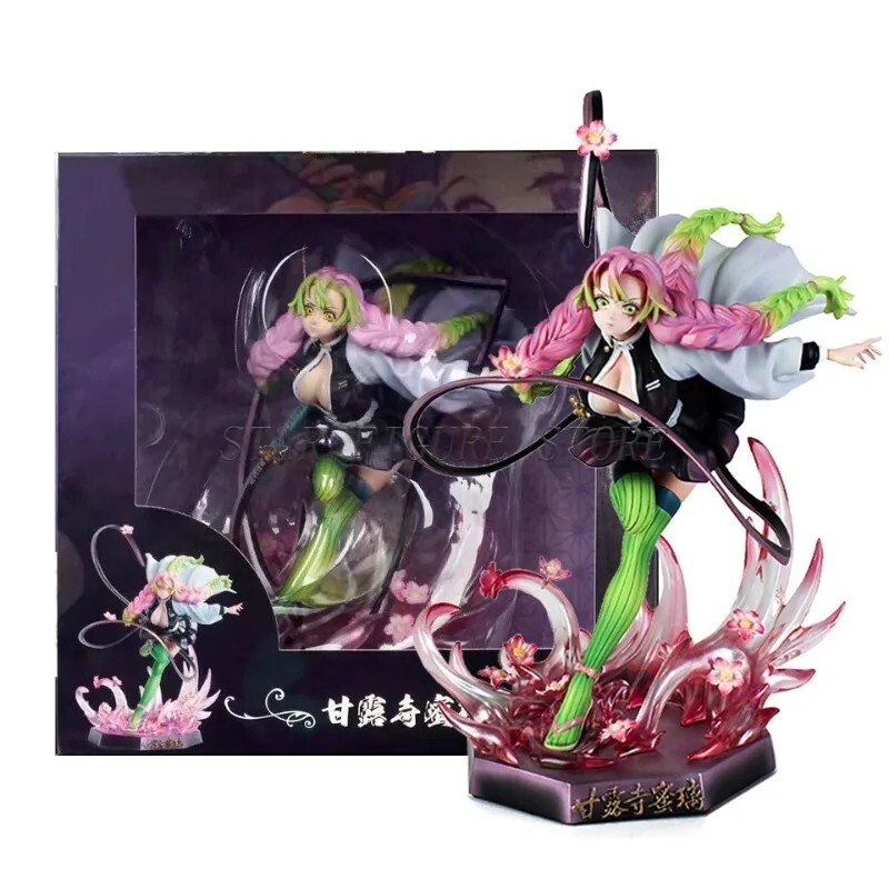 Figurines Anime Demon Slayer - Lot De 2 Personnages Kanroji Mitsuri & Iguro Obanai - PVC 10-15 Cm