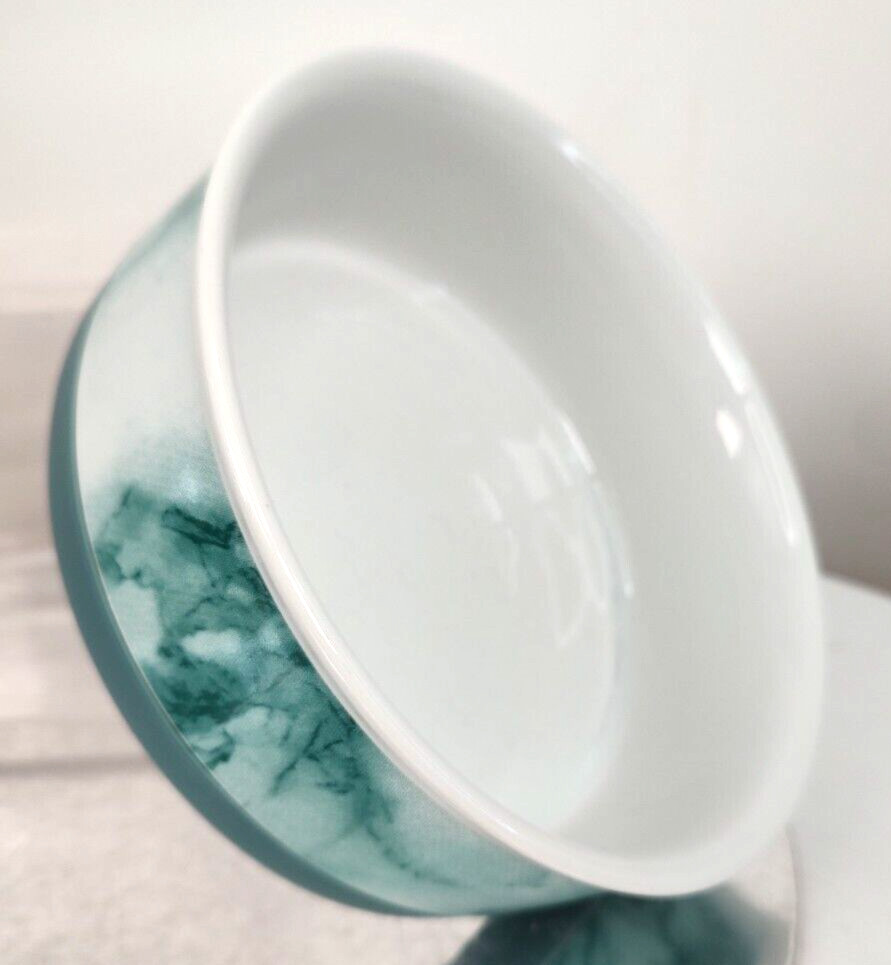 Bone Dry 6"R x 2"D Green white inside Skid Proof Bottom Food Water Pet Dog Bowl