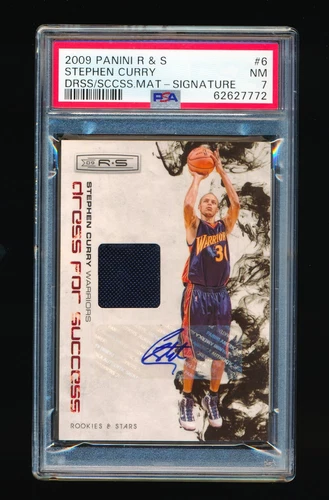 PSA 7 STEPHEN CURRY 2009-10 ROOKIES & STARS DRESS FOR SUCCESS JERSEY AUTO RC /25