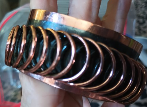 1947 bulky Handmade Renoir of CA Aluminum Copper Coiled Cuff boho retro bracelet - 第 11/13 張圖片