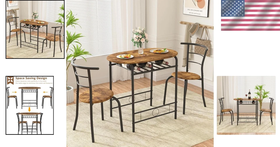 Compact Wood Grain Dining Table Set for Small Spaces - Easy Assembly, 31.5" - Image 2 of 4