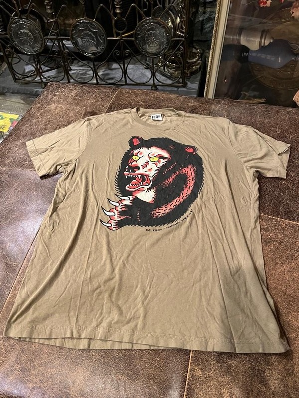 Mens C.C. Filson Traditional Tattoo T-Shirt Angry Bear Size L Large Rare Perfect