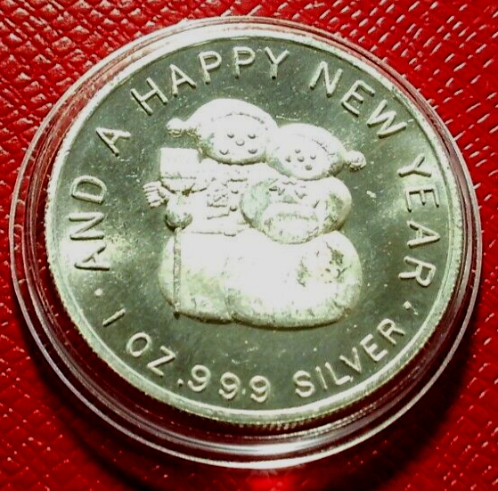 Merry Christmas And A-Happy New Year Round-Golden State 1 Troy oz.999 Silver