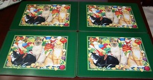 Four Pimpernel Cat Christmas Placemats in Box