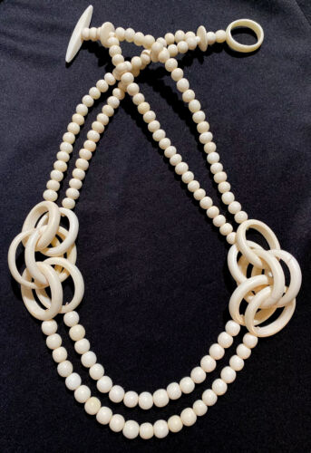 VINTAGE Ivory  Beaded Double Strand Necklace-168 … - image 1