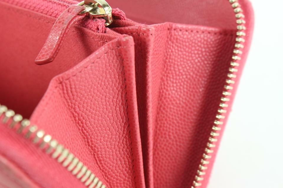 Chanel Hot Pink Quilted Caviar L-Gusset Zip Around Long