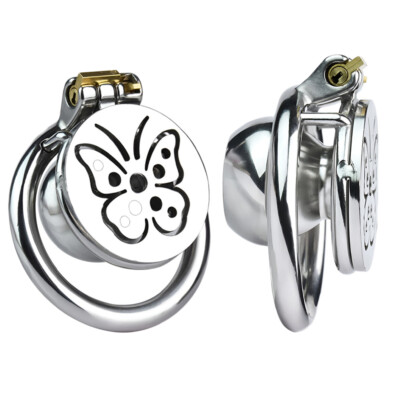 Inverted Plugged Male Chastity Device Stainless Steel Cage with Tube Ring Lock L