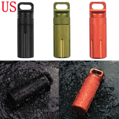 Jopto Military Grade Air-Tight EDC Accessory Case Waterproof Pill Fob Medicine Capsule Seal Bottle Keychain Outdoor Survival Storage Equipment Metal