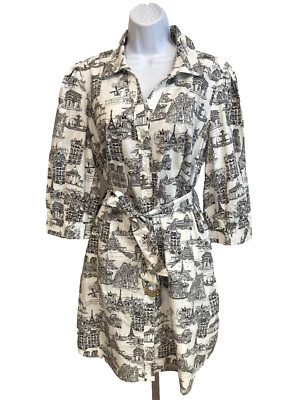 NWT Karl Lagerfeld Size 14 White/Black 3/4 Sleeve A-line Belted Pockets Dress