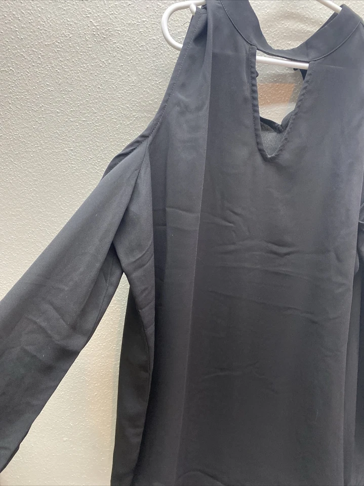 Blusa Top Adrianna Papell Hombro Frío Tejida Negra Diamante Dobladillo Transparente Talla Med Foto 2 de 4