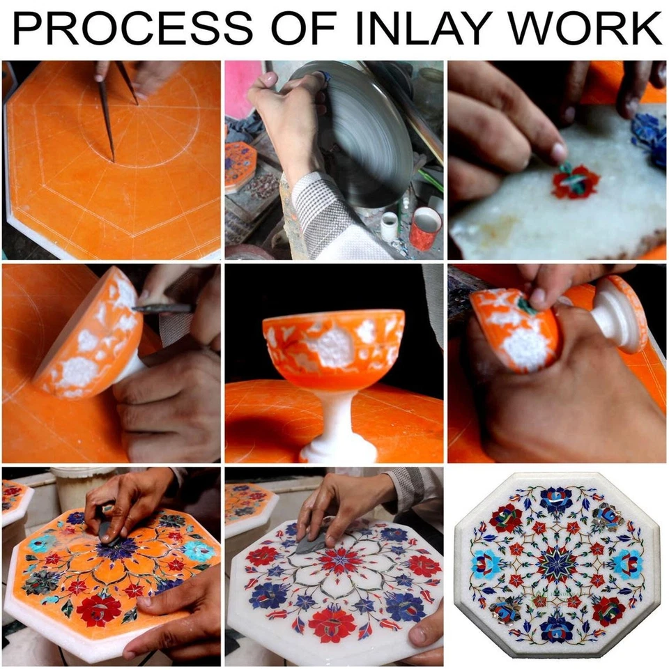 7"x5" Marble box Jewelry trinket Pietra dura mosaic makrana malachite Art - Image 4 of 4