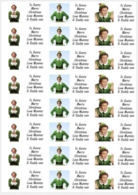 48 Personalised Buddy The Elf Christmas Labels Stickers Tags Presents Name Tags