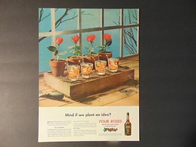 1946 FOUR ROSES Blended Whiskey Mind if we plant an idea? vintage art print ad