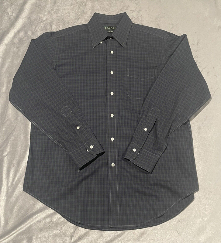 Ralph Lauren Button Down Shirt Mens 16 Blackwatch Plaid Business Casual