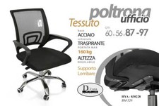POLTRONA Portata 160kg UFFICIO TESSUTO TRASPIRANTE NERA BASE ACCIAIO 60*56*87-97