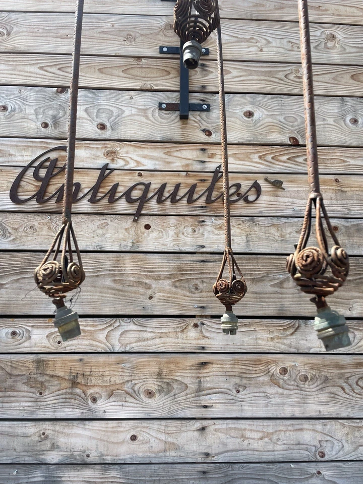 Monture de Lustre Art Deco Pâte de Verre Muller Frères Tulipe Lampe Fer Forgé - Photo 2/4