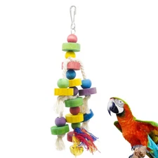 Parrot Toy Wooden Block String Toddler Toys for Birds Playing Bite