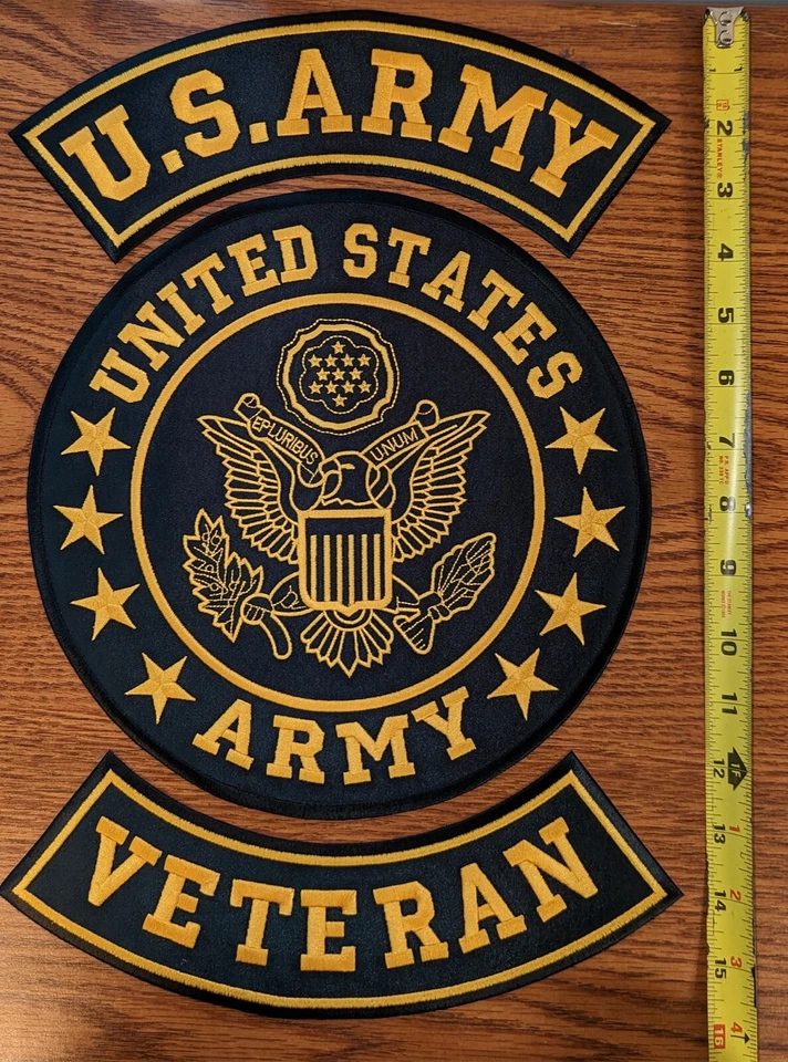 US Army Veteran Patches Set for Veterans Bikers Motorcycle Jacket or Vest Gold - Image 2 of 4