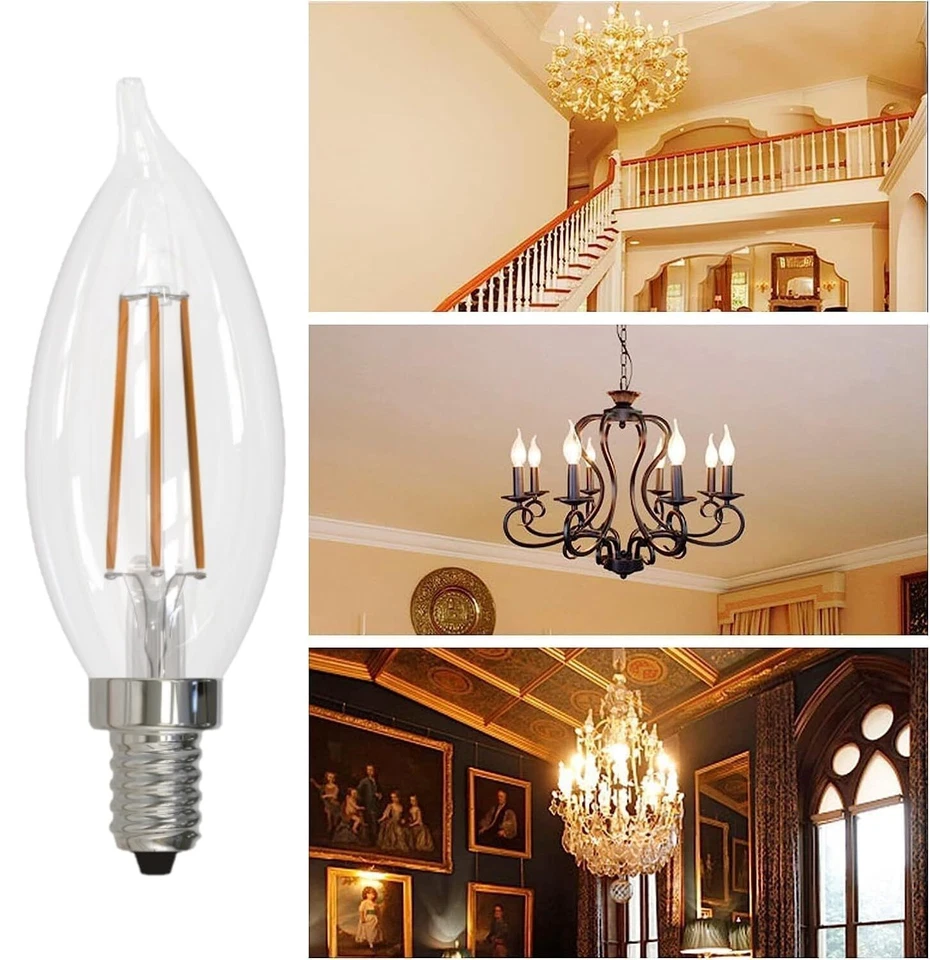 4Pk LED Flame Tip Chandelier Light Bulb, 4.5W(40W), 2700K, 350LM, CA10 - Image 3 of 4