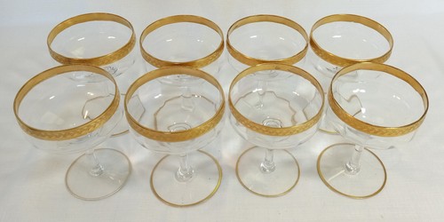 Set of 8) Champagne Stemmed Glasses with Gold Rimmed Band Vintage - Picture 3 of 6