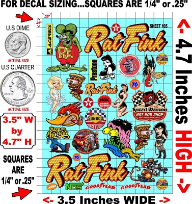 CLEAR VINYL Sticker Sheet 105 RAT FINK Decal 1/24-1/16 Scale DIE
