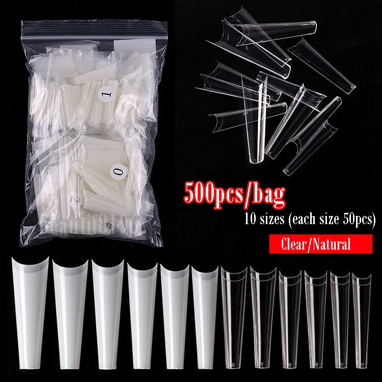 500pcs False Nail Tips XXL C Curve Coffin Half Cover Extra Long Fake Nails Finge - Image 2 of 4