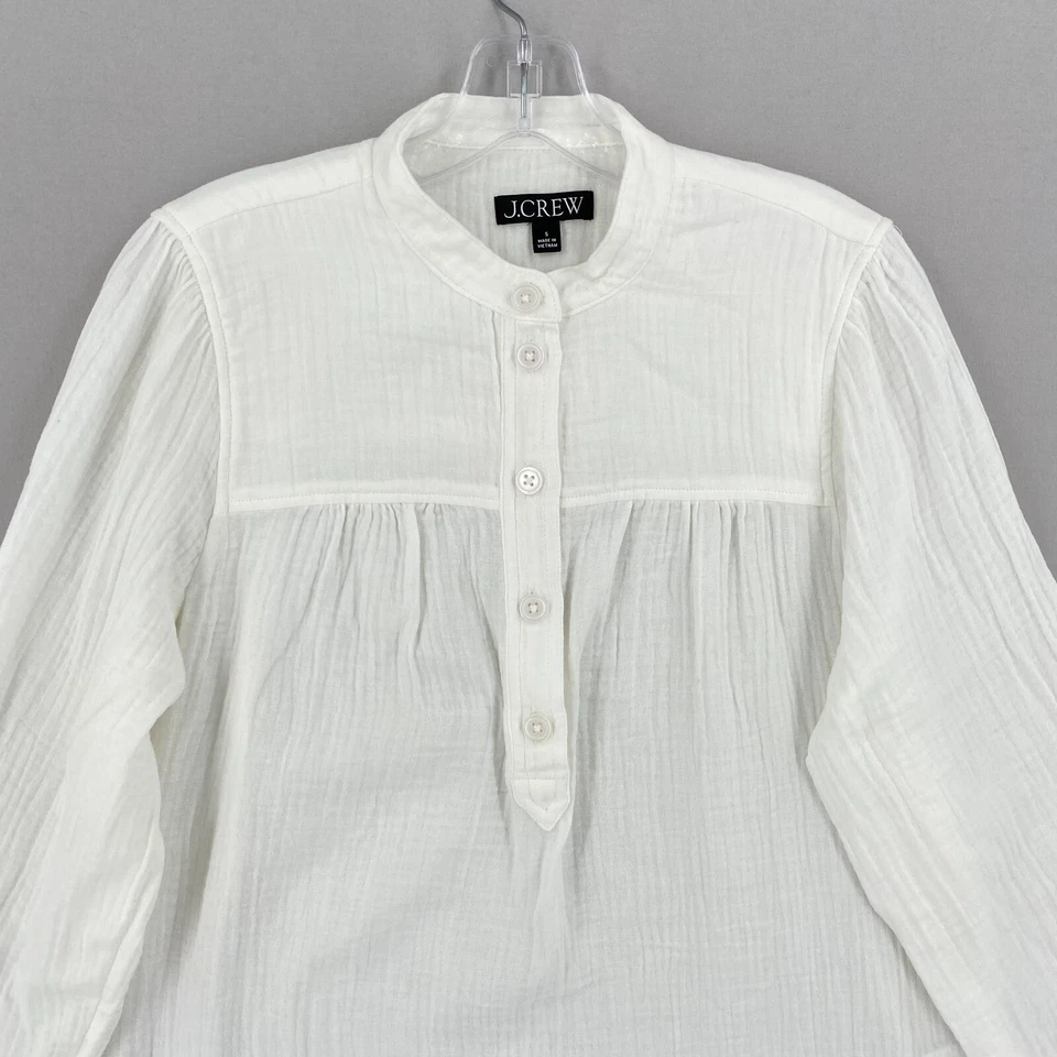 J.Crew Fresco Top In Soft Gauze For Women Size Small White Long Sleeve Boho EUC - Image 2 of 4