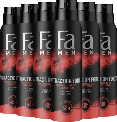 FA Deospray Men Attraction Force , Erlebe bis zu 48h Deo-Schutz 6 x 150 ml
