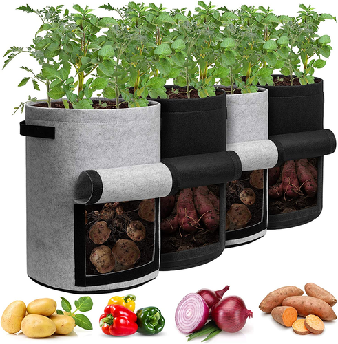 Potato Grow Bags with Flap 10 Gallon, 4 Pack Planter Pot with Handles and Harves