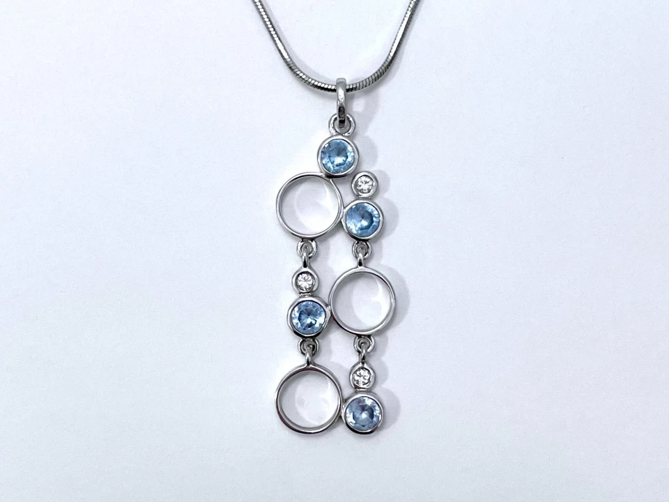 Pendente ciondolo in argento 925 rodiato, acquamarina sintetica, zircone - Immagine 3 di 4