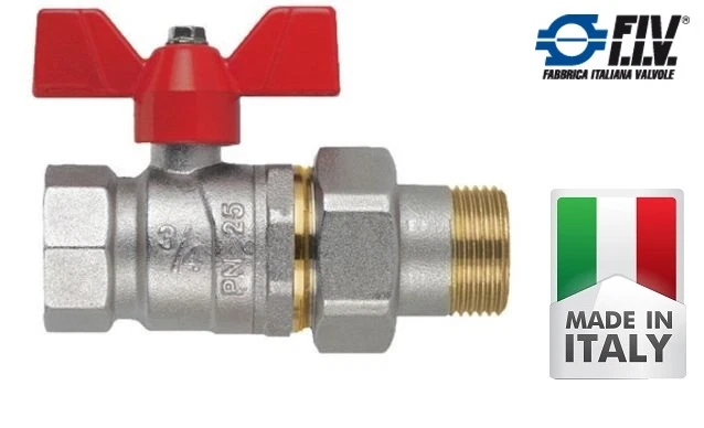Valvola A Sfera Dritta RAVANI 1/2” M-F Con Bocchettone E Farfalla - Ottone, Per Acqua E Gas - 2